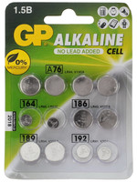 Набор батареек GP Alkaline LR41 (AG3/G3/LR736/392A/192), LR43 (AG12/G12/LR1142/386A/186), LR44 (AG13/G13/LR1154/357A/A76), LR54 (AG10/G10/LR1130/389A/189)