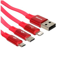 Кабель Baseus Lightning 8-pin, micro USB, USB Type-C - USB Type-A красный 1.2 м
