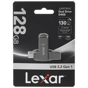 Память USB Flash 128 ГБ Lexar JumpDrive Dual Drive D400 [LJDD400128G-BNQNG]
