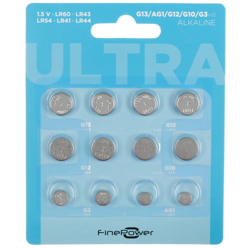 Купить Набор батареек FinePower Ultra LR41 (AG3/G3/LR736/392A/192), LR43 (AG12/G12/LR1142/386A/186), LR44 (AG13/G13/LR1154/357A/A76), LR54 (AG10/G10/LR1130/389A/189) в интернет-магазине DNS. Характеристики, цена FinePower Ultra | 5081160.