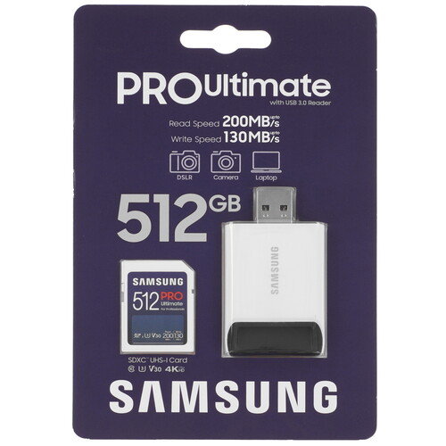 Купить Карта памяти Samsung PRO Utimate SDXC 512 ГБ [MB-SY512SB/WW] в интернет-магазине DNS. Характеристики, цена  | 5468068.