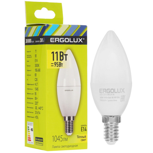 Купить Лампа светодиодная Ergolux LED-C35-11W-E14-3K в интернет-магазине DNS. Характеристики, цена Ergolux LED-C35-11W-E14-3K | 5467580.
