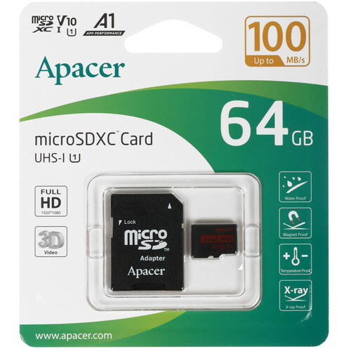 Купить Карта памяти Apacer R100 microSDXC 64 ГБ [AP64GMCSX10UB-R] в интернет-магазине DNS. Характеристики, цена  | 5634525.