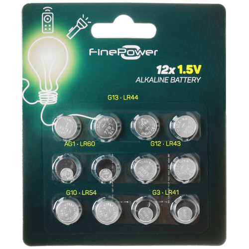Купить Набор батареек FinePower LR41 (AG3/G3/LR736/392A/192), LR43 (AG12/G12/LR1142/386A/186), LR44 (AG13/G13/LR1154/357A/A76), LR54 (AG10/G10/LR1130/389A/189) в интернет-магазине DNS. Характеристики, цена FinePower | 1663732.