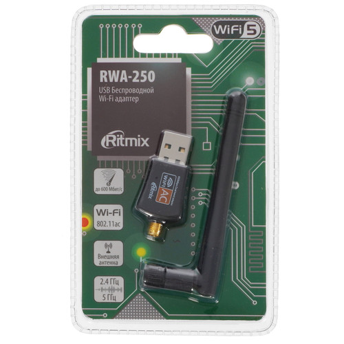 Купить Wi-Fi адаптер RITMIX RWA-250 в интернет-магазине DNS. Характеристики, цена RITMIX RWA-250 | 5366599.