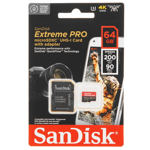 Купить Карта памяти SanDisk Extreme Pro microSDXC 64 ГБ [SDSQXCU-064G-GN6MA] в интернет-магазине DNS. Характеристики, цена  | 5462482.