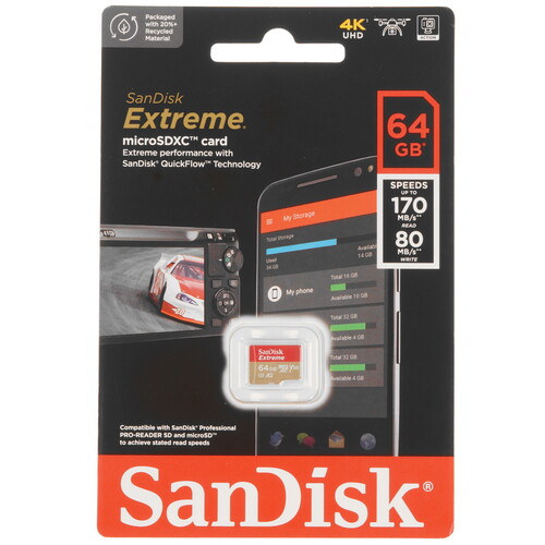 Купить Карта памяти SanDisk Extreme microSDXC 64 ГБ [SDSQXAH-064G-GN6MN] в интернет-магазине DNS. Характеристики, цена  | 5462481.