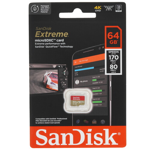 Купить Карта памяти SanDisk Extreme microSDXC 64 ГБ [SDSQXAH-064G-GN6MN] в интернет-магазине DNS. Характеристики, цена  | 5077097.