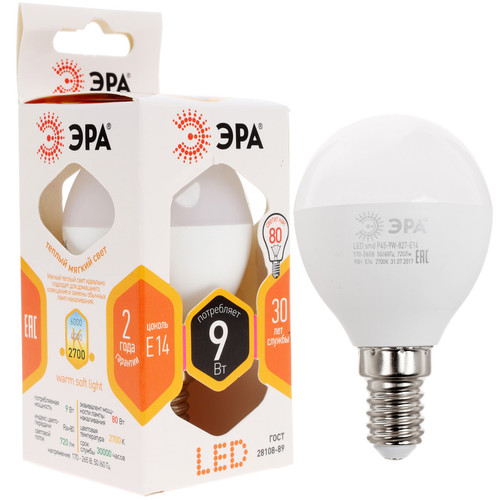 Купить Лампа светодиодная ЭРА LED smd P45-9w-827-E14 в интернет-магазине DNS. Характеристики, цена ЭРА LED smd P45-9w-827-E14 | 1184449.