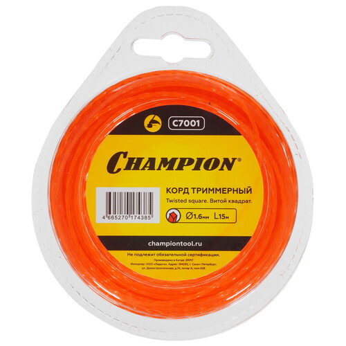 Купить Леска для триммеров Champion Twisted Square C7001 в интернет-магазине DNS. Характеристики, цена Champion Twisted Square C7001 | 1216078.