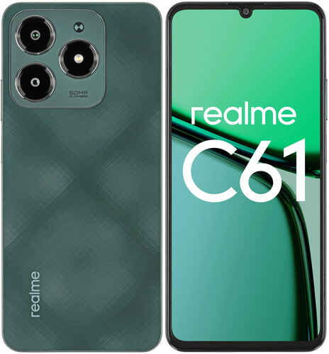 Купить 6.74" Смартфон realme C61 256 ГБ зеленый в интернет-магазине DNS. Характеристики, цена realme C61 | 5476434.