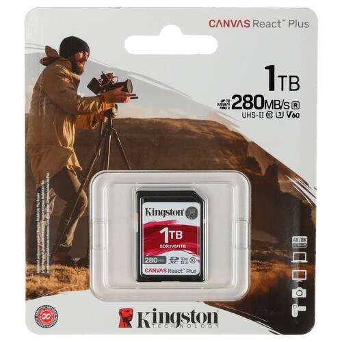 Купить Карта памяти Kingston Canvas React Plus V60 SDXC 1024 ГБ [SDR2V6/1TB] в интернет-магазине DNS. Характеристики, цена  | 5451674.