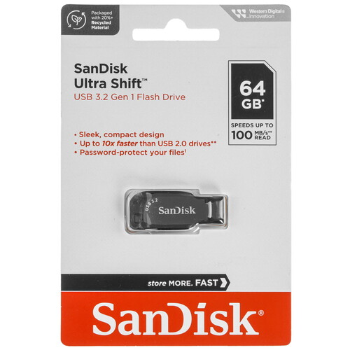 Купить Память USB Flash 64 ГБ SanDisk Ultra Shift [SDCZ410-064G-G46] в интернет-магазине DNS. Характеристики, цена SanDisk Ultra Shift | 9154640.