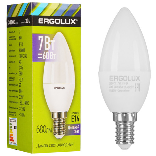 Купить Лампа светодиодная Ergolux LED-C35-7W-E14-6K в интернет-магазине DNS. Характеристики, цена Ergolux LED-C35-7W-E14-6K | 5467563.