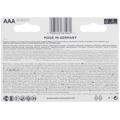 Купить Батарейка Varta LongLife AAA (LR03/FR03) в интернет-магазине DNS. Характеристики, цена Varta LongLife | 4743351.