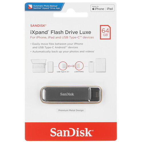 Купить Память OTG USB Flash 64 ГБ SanDisk iXpand Flash Drive Luxe [SDIX70N-064G-GN6NN] в интернет-магазине DNS. Характеристики, цена SanDisk iXpand Flash Drive Luxe | 5462331.