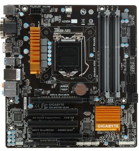 Купить Плата Gigabyte LGA1150 GA-H97M-D3H H97 4xDDR3-1600 2xPCI-Ex16 HDMI/DVI/DSub 8ch 6xSATA3  6xUSB3 RAID GLAN mATX в интернет-магазине DNS. Характеристики, цена  | 6677896.