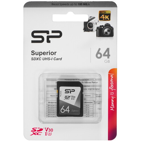 Купить Карта памяти Silicon Power Superior SDXC 64 ГБ [SP064GBSDXCV3V10] в интернет-магазине DNS. Характеристики, цена  | 5057198.