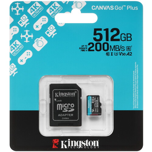 Купить Карта памяти Kingston Canvas Go! Plus microSDXC 512 ГБ [SDCG4/512GB] в интернет-магазине DNS. Характеристики, цена  | 5624201.