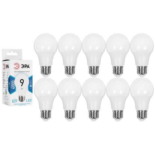Купить Комплект светодиодных ламп ЭРА LED A60-9W-840-E27 в интернет-магазине DNS. Характеристики, цена ЭРА LED A60-9W-840-E27 | 5614991.