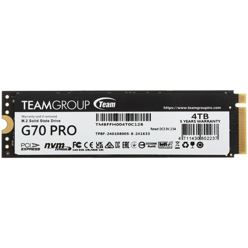 Купить 4000 ГБ M.2 NVMe накопитель TEAMGROUP T-FORCE G70 Pro [TM8FFH004T0C128] в интернет-магазине DNS. Характеристики, цена TEAMGROUP T-FORCE G70 Pro | 5457025.