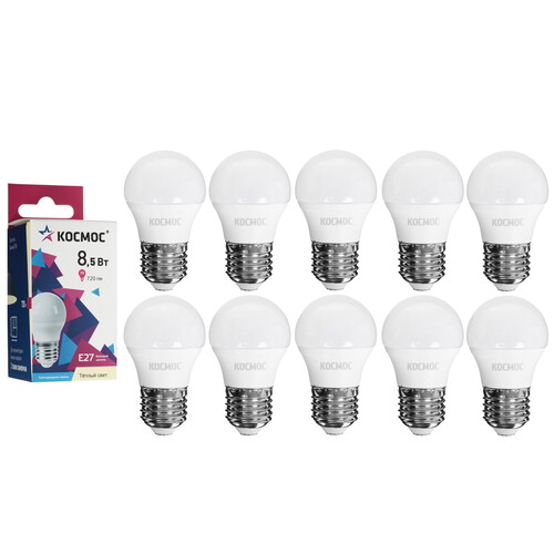 Купить Комплект светодиодных ламп Космос LED8.5wGL45E2730_10 в интернет-магазине DNS. Характеристики, цена Космос LED8.5wGL45E2730_10 | 5612214.
