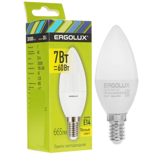 Купить Лампа светодиодная Ergolux LED-C35-7W-E14-3K в интернет-магазине DNS. Характеристики, цена Ergolux LED-C35-7W-E14-3K | 5467584.