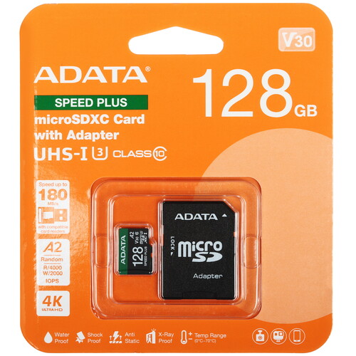 Купить Карта памяти Adata SPEED PLUS microSDXC 128 ГБ [UD128GUI3V30A2SP-RA1] в интернет-магазине DNS. Характеристики, цена  | 5614417.