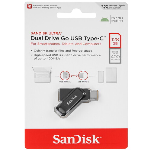 Купить Память OTG USB Flash 128 ГБ SanDisk Ultra Dual Drive Go [SDDDC3-128G-G46] в интернет-магазине DNS. Характеристики, цена SanDisk Ultra Dual Drive Go | 9102939.