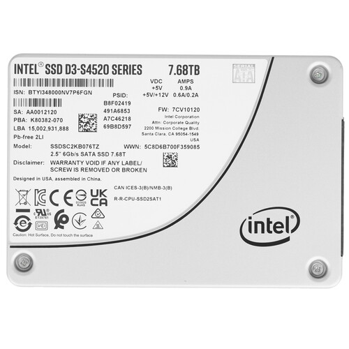 Купить 7680 ГБ Серверный SSD Intel D3-S4520 [SSDSC2KB076TZ01 99A0D7] в интернет-магазине DNS. Характеристики, цена Intel D3-S4520 | 9910459.