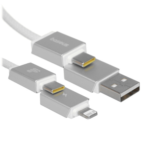 Купить Кабель Baseus Lightning 8-pin, USB Type-C - USB Type-A, USB Type-C белый в интернет-магазине DNS. Характеристики, цена Baseus Versatile | 5627689.
