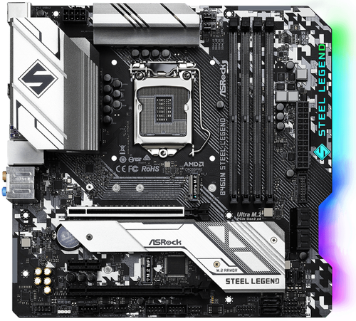 Купить Плата Asrock LGA1200 B460 B460M Steel Legend 4xDDR4 2xPCI-Ex16 HDMI/DP SATA3 3xM2 USB3.2 Type-C mATX в интернет-магазине DNS. Характеристики, цена  | 1654719.