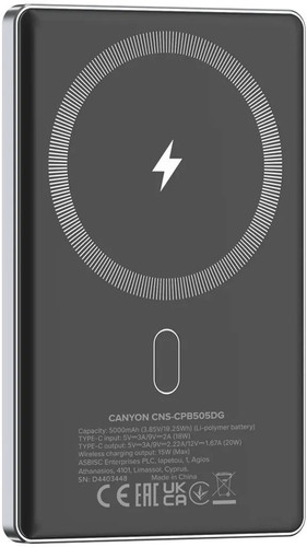 Купить Портативный аккумулятор Canyon OnPower 505 серый в интернет-магазине DNS. Характеристики, цена Canyon OnPower 505 | 9373607.