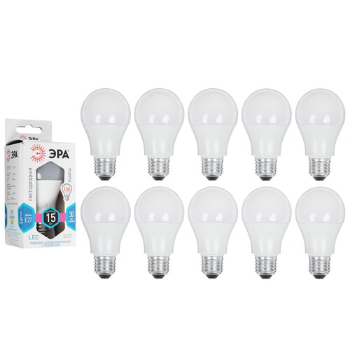 Купить Комплект светодиодных ламп ЭРА LED A60-15W-840-E27 в интернет-магазине DNS. Характеристики, цена ЭРА LED A60-15W-840-E27 | 5614989.