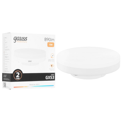 Купить Лампа светодиодная Gauss Elementary GX53 13W 890lm 3000K LED 1/10/100 в интернет-магазине DNS. Характеристики, цена Gauss Elementary GX53 13W 890lm 3000K LED 1/10/100 | 9109857.