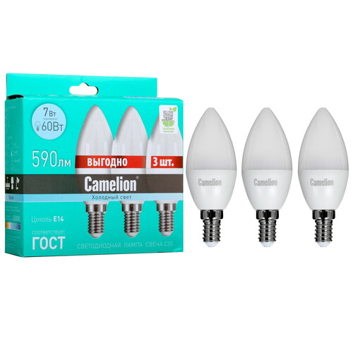Купить Комплект светодиодных ламп Camelion LED7-C35-3/845/E14 в интернет-магазине DNS. Характеристики, цена Camelion LED7-C35-3/845/E14 | 5023475.