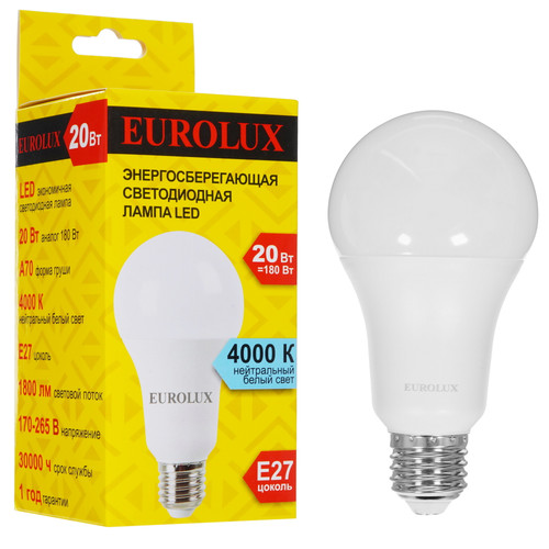Купить Лампа светодиодная Eurolux LL-E-A70-20W-230-4K-E27 в интернет-магазине DNS. Характеристики, цена Eurolux LL-E-A70-20W-230-4K-E27 | 5401694.