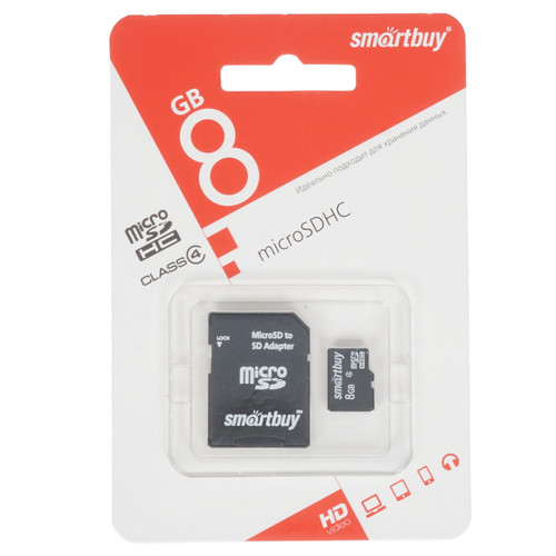Купить Карта памяти Smartbuy [microSDHC, Class 4, 8 Gb, 20 Mb/s, адаптер] в интернет-магазине DNS. Характеристики, цена  | 1325253.
