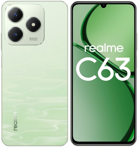 Купить 6.74" Смартфон realme C63 128 ГБ зеленый в интернет-магазине DNS. Характеристики, цена realme C63 | 9245207.