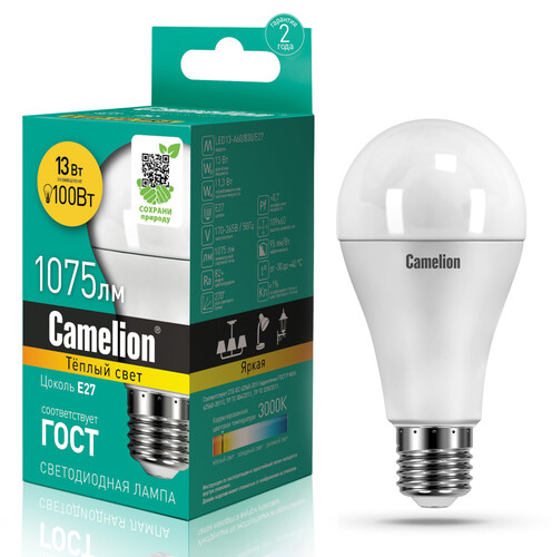 Купить Лампа светодиодная Camelion LED A60-13w-830-E27 в интернет-магазине DNS. Характеристики, цена Camelion LED A60-13w-830-E27 | 1113567.