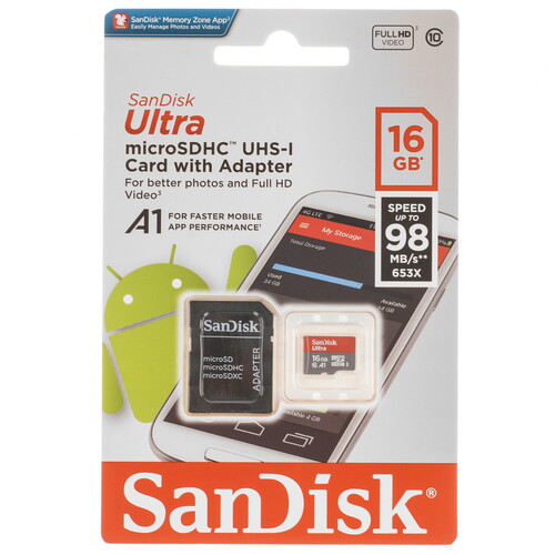 Купить Карта памяти SanDisk Ultra microSDHC 16 ГБ [SDSQUAR-016G-GN6MA] в интернет-магазине DNS. Характеристики, цена  | 5602701.