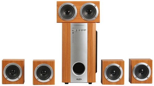 Купить Колонки 5.1 SVEN HT-435(R) [колонки 5 х 15 Вт, сабвуфер 35 Вт, материал, дерево, ПДУ, цвет дерево] в интернет-магазине DNS. Характеристики, цена  | 1054631.