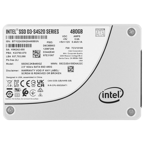 Купить 480 ГБ Серверный SSD Intel D3-S4520 [SSDSC2KB480GZ01 99A0AD] в интернет-магазине DNS. Характеристики, цена Intel D3-S4520 | 9902709.