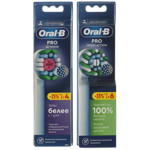 Купить Набор сменных насадок ORAL-B Pro EB50RX-6 Cross Action + EB18рRX-4 3D White в интернет-магазине DNS. Характеристики, цена ORAL-B Pro EB50RX-6 Cross Action + EB18рRX-4 3D White | 9344642.