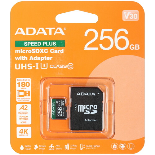 Купить Карта памяти Adata SPEED PLUS microSDXC 256 ГБ [UD256GUI3V30A2SP-RA1] в интернет-магазине DNS. Характеристики, цена  | 5614418.