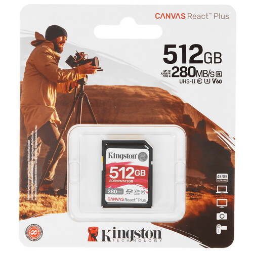 Купить Карта памяти Kingston Canvas React Plus V60 SDXC 512 ГБ [SDR2V6/512GB] в интернет-магазине DNS. Характеристики, цена  | 5451670.