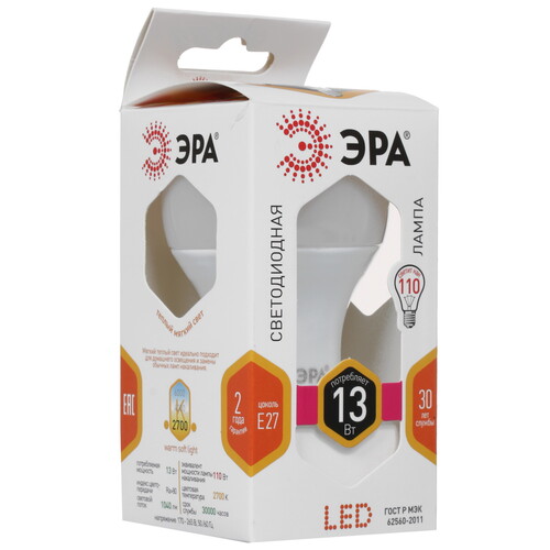 Купить Лампа светодиодная ЭРА LED E27/A60/13w/827 в интернет-магазине DNS. Характеристики, цена ЭРА LED E27/A60/13w/827 | 1304822.