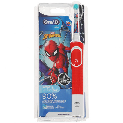 Купить Электрическая зубная щетка Braun Oral-B Vitality Kids D100.413.2K Spiderman белый, красный в интернет-магазине DNS. Характеристики, цена Braun Oral-B Vitality Kids D100.413.2K Spiderman | 4834939.