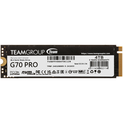 Купить 4000 ГБ M.2 NVMe накопитель TEAMGROUP T-FORCE G70 Pro [TM8FFH004T0C129] в интернет-магазине DNS. Характеристики, цена TEAMGROUP T-FORCE G70 Pro | 5457030.