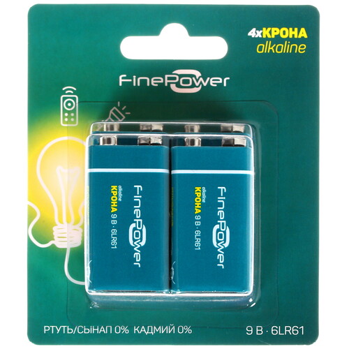 Купить Батарейка FinePower крона (6LR61/6F22/CR-9V) в интернет-магазине DNS. Характеристики, цена FinePower | 5090054.